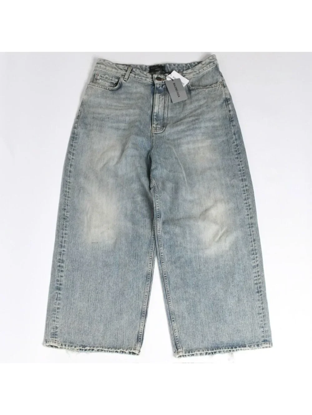 Balenciaga Baggy Wide Leg Denim Pants Indigo Blue Jeans Blanc